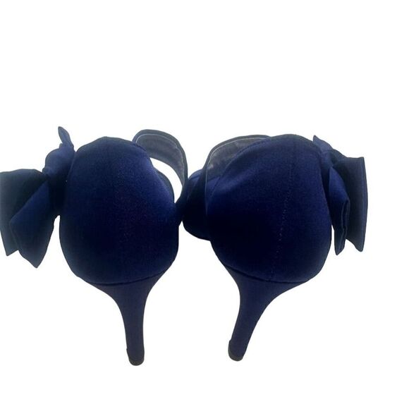 Unbranded Blue Satin Stiletto Heels Open Toe Bowknot Ankle Strap Wedding Prom - Picture 3 of 4